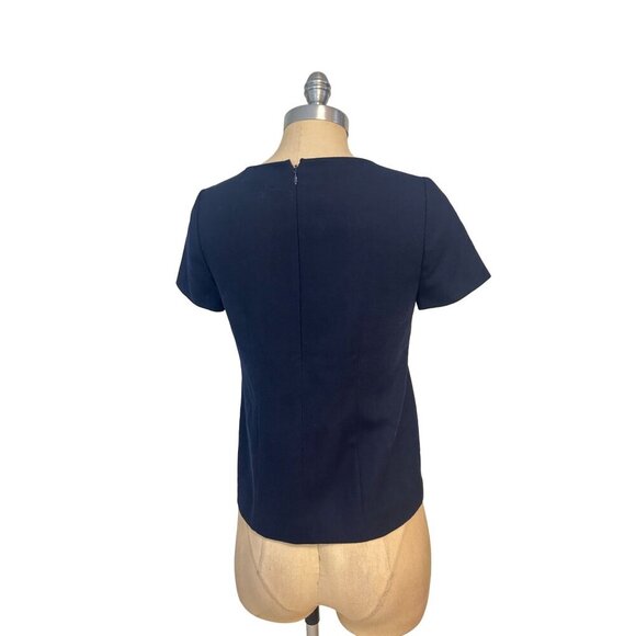 J.Crew Jewel-Neck Top Size 0 Navy Wool Shirt Rhinestones - Picture 3 of 5